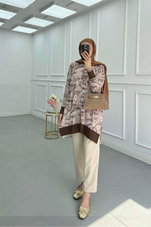 Sare Fashion Patterned Shirt Brown