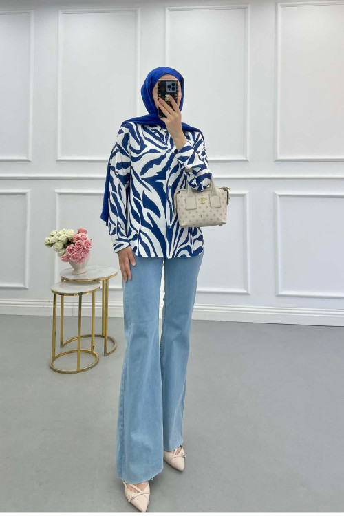 Sare Fashion Patterned Shirt Saxe Blue