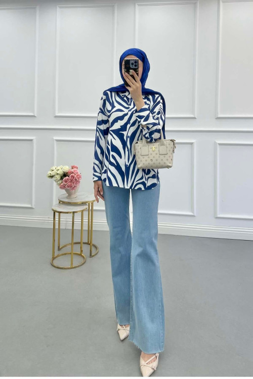 Sare Fashion Patterned Shirt Saxe Blue