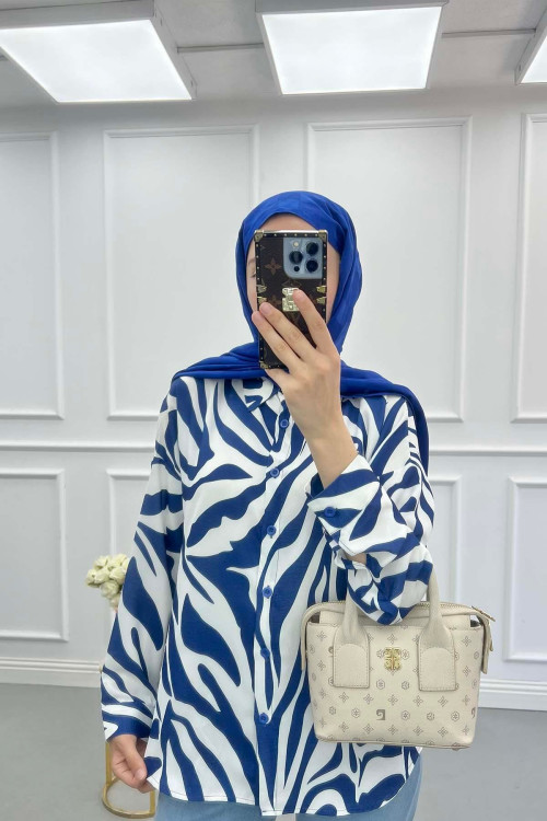 Sare Fashion Patterned Shirt Saxe Blue
