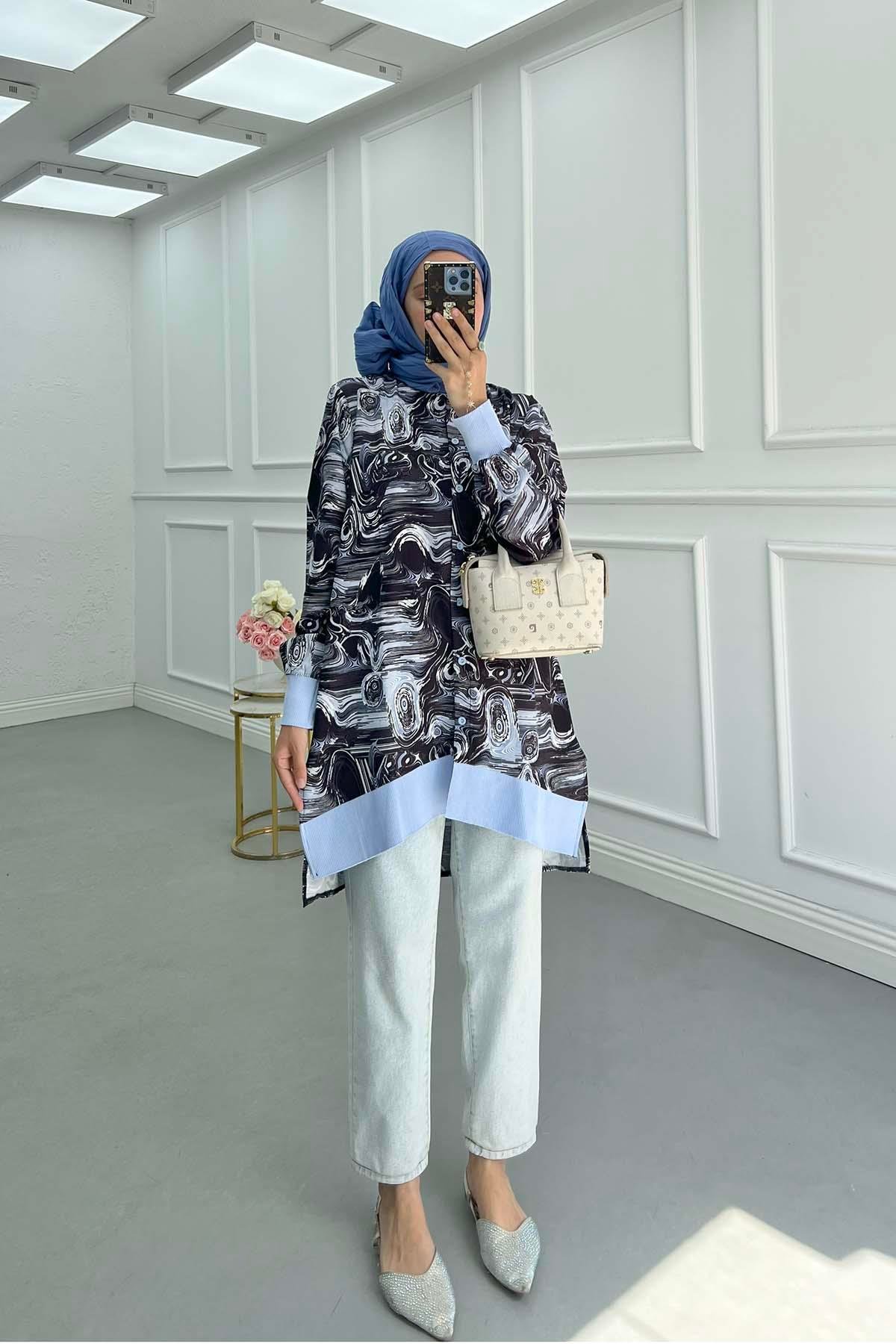 Sare Fashion Patterned Shirt Black