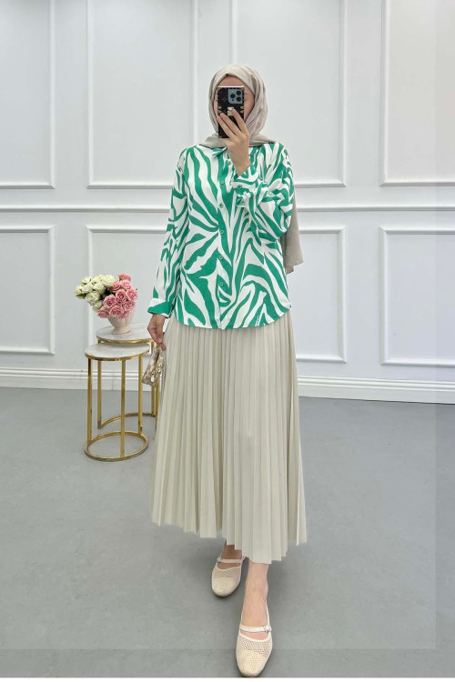 Sare Fashion Patterned Shirt Green