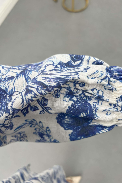 Sare Fashion Patterned Linen Suit Blue
