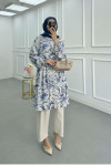 Sare Fashion Patterned Linen Suit Blue