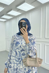 Sare Fashion Patterned Linen Suit Blue