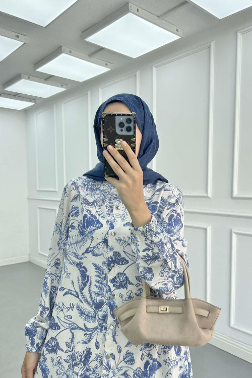 Sare Fashion Patterned Linen Suit Blue