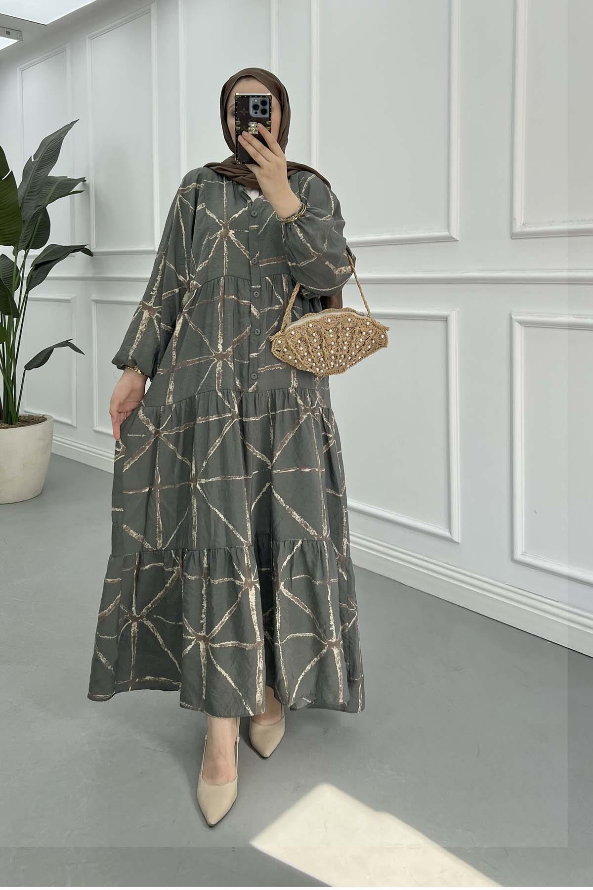 Sare Fashion Patterned Mango Dress Anthracite - Brown Sare Fashion Patterned Mango Dress Anthracite - Brown