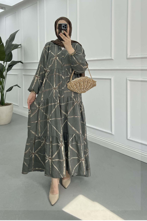 Sare Fashion Patterned Mango Dress Anthracite - Brown