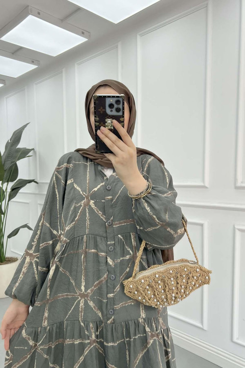 Sare Fashion Patterned Mango Dress Anthracite - Brown