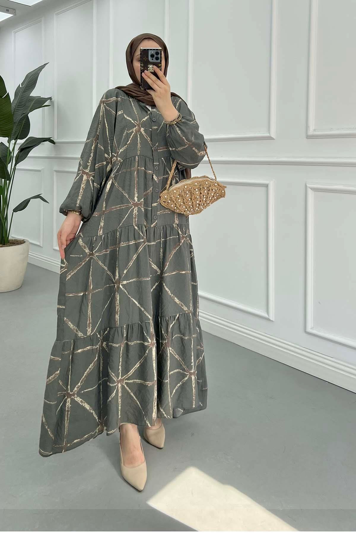 Sare Fashion Patterned Mango Dress Anthracite - Brown
