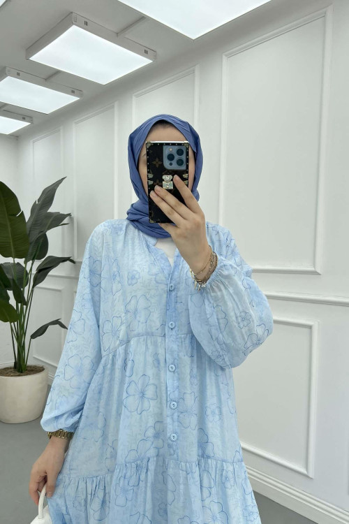 Sare Fashion Patterned Mango Dress Baby Blue