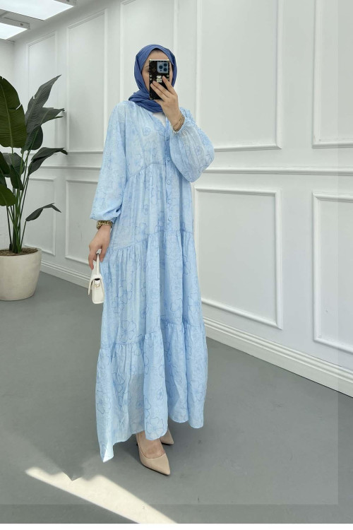 Sare Fashion Patterned Mango Dress Baby Blue