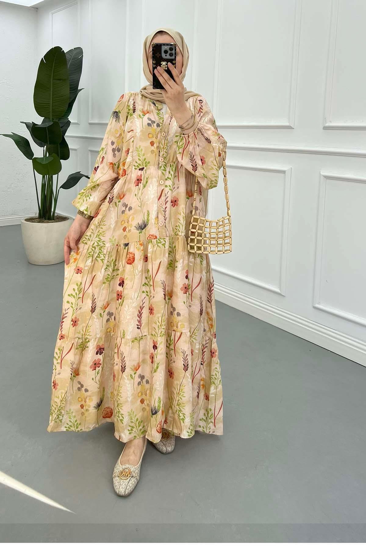 Sare Fashion Patterned Mango Dress Beige Sare Fashion Patterned Mango Dress Beige