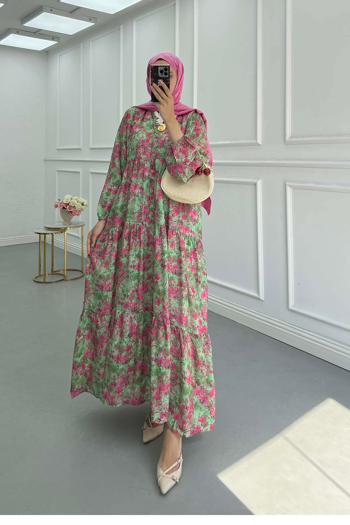 Sare Fashion Patterned Mango Dress Fuchsia