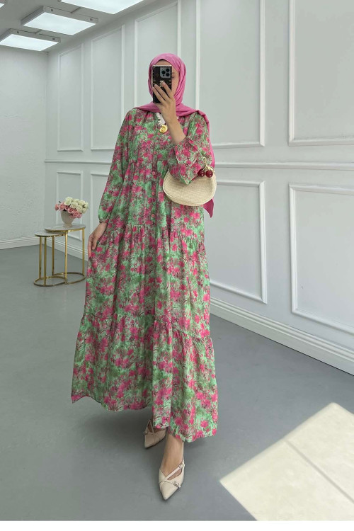 Sare Fashion Patterned Mango Dress Fuchsia