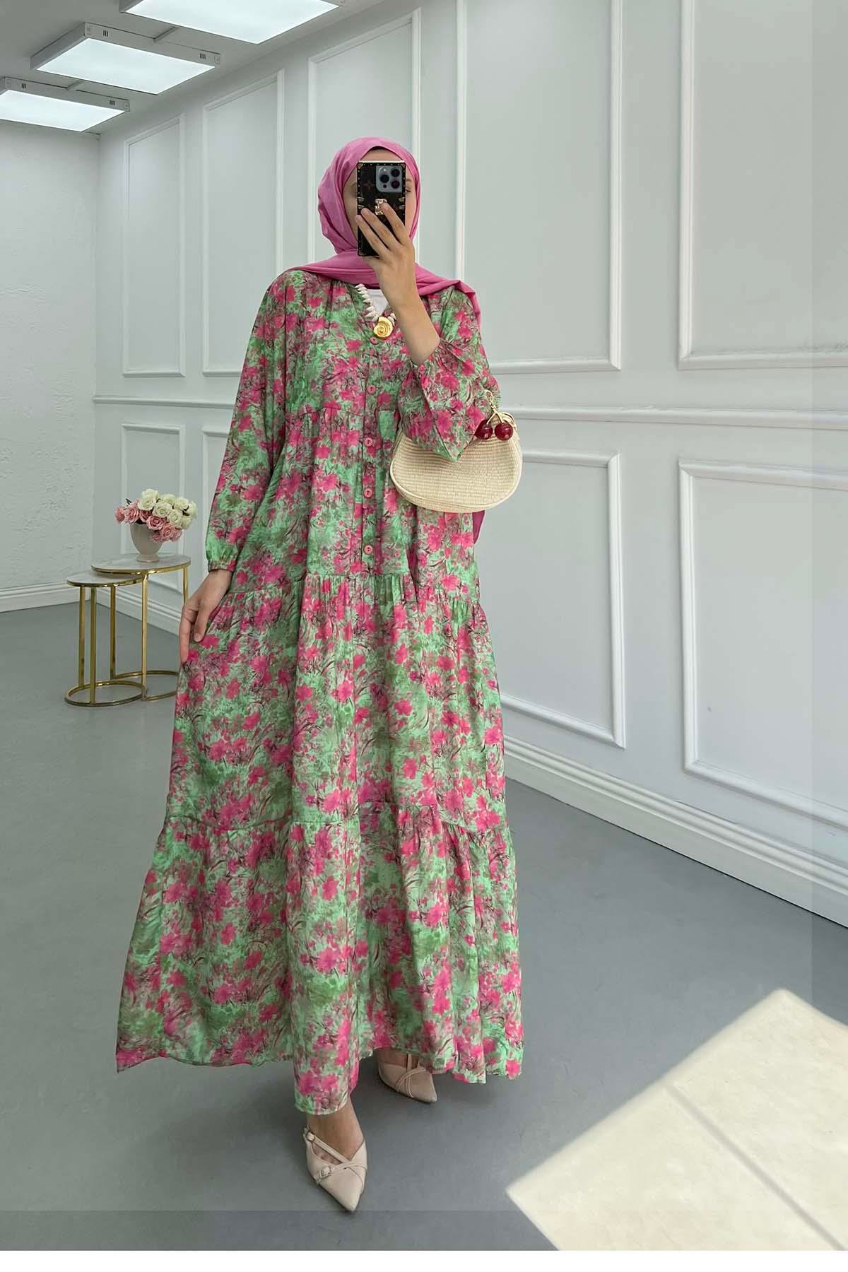 Sare Fashion Patterned Mango Dress Fuchsia