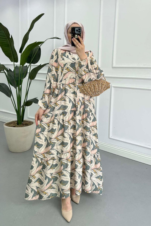 Sare Fashion Patterned Mango Dress Khaki