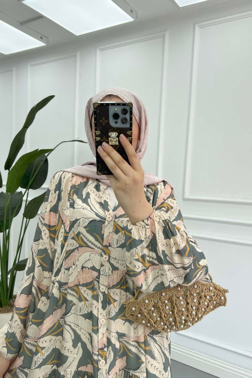 Sare Fashion Patterned Mango Dress Khaki