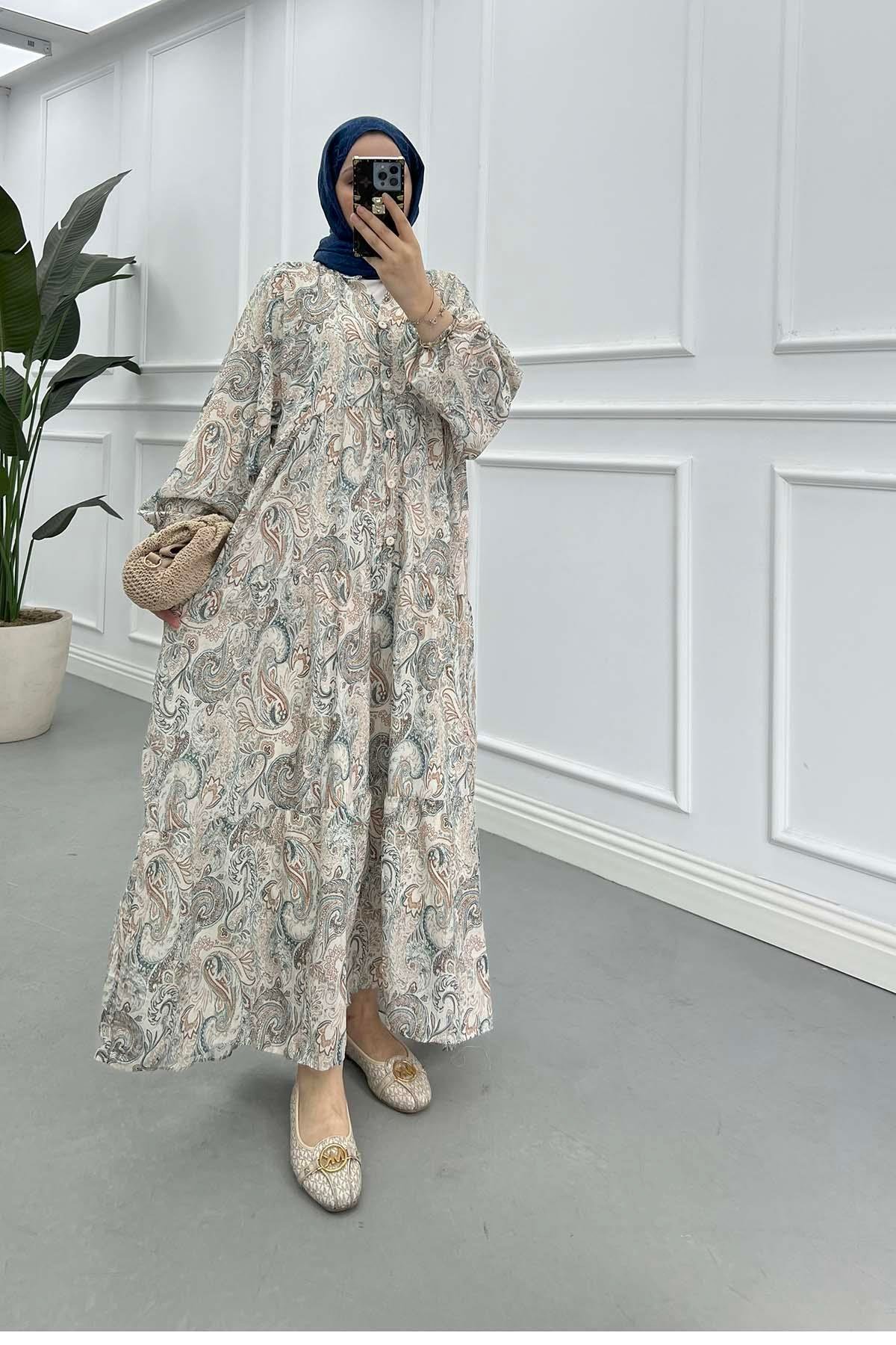 Sare Fashion Patterned Mango Dress Petrol Blue