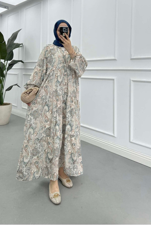 Sare Fashion Patterned Mango Dress Petrol Blue