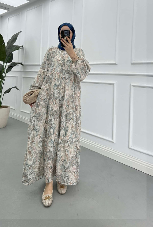 Sare Fashion Patterned Mango Dress Petrol Blue