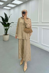 Sare Fashion Patterned Satin Suit Beige