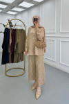 Sare Fashion Patterned Satin Suit Beige