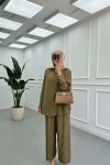 Sare Fashion Patterned Satin Suit Khaki