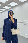 Sare Fashion Patterned Satin Suit Navy Blue