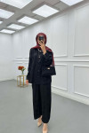 Sare Fashion Patterned Satin Suit Black