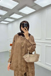 Sare Fashion Patterned Satin Suit Mink