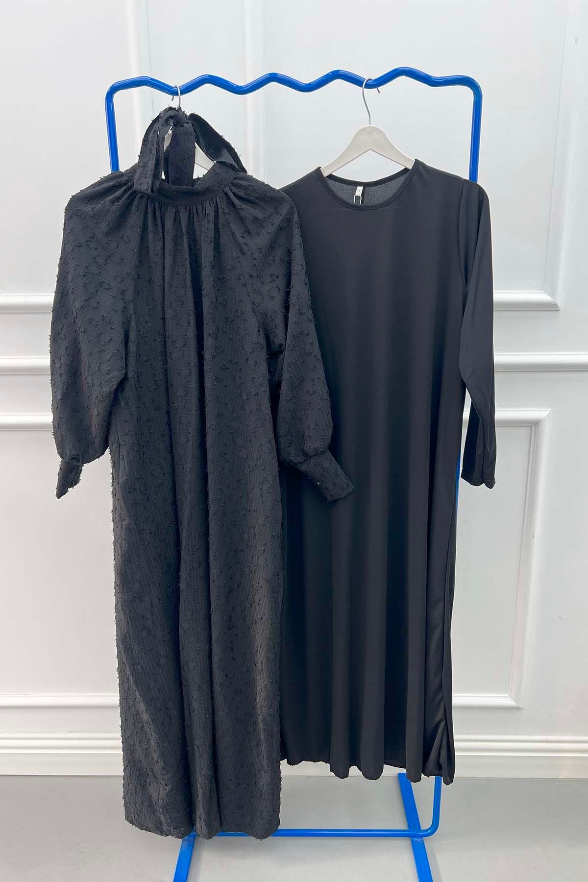 Patterned Glittery Dress Black