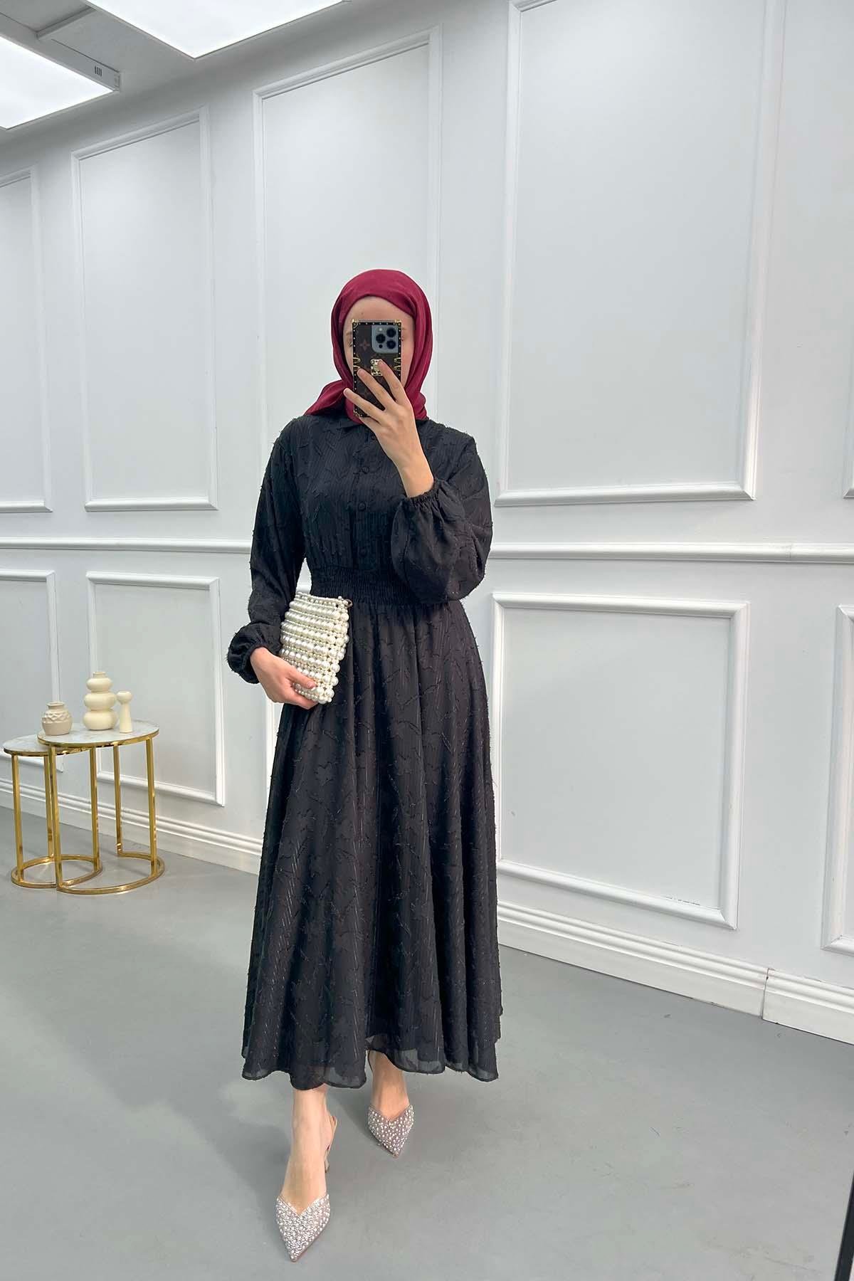 Patterned Glittery Dress Black