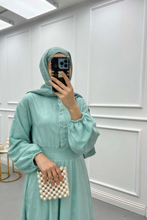 Patterned Glittery Dress Aqua Green