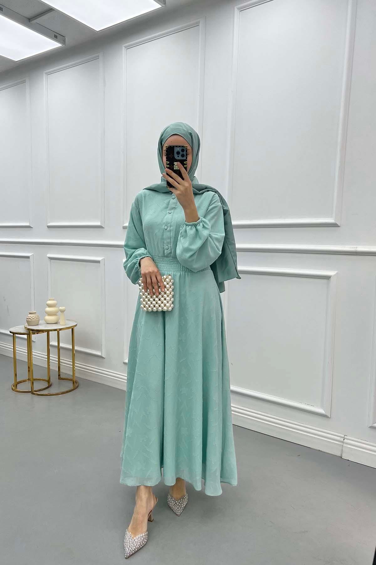 Patterned Glittery Dress Aqua Green