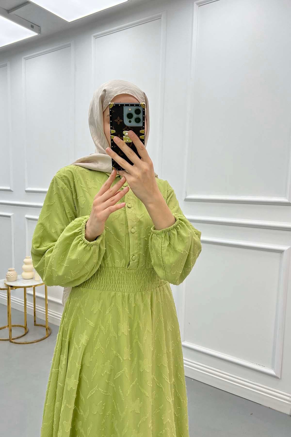 Patterned Glittery Dress Green