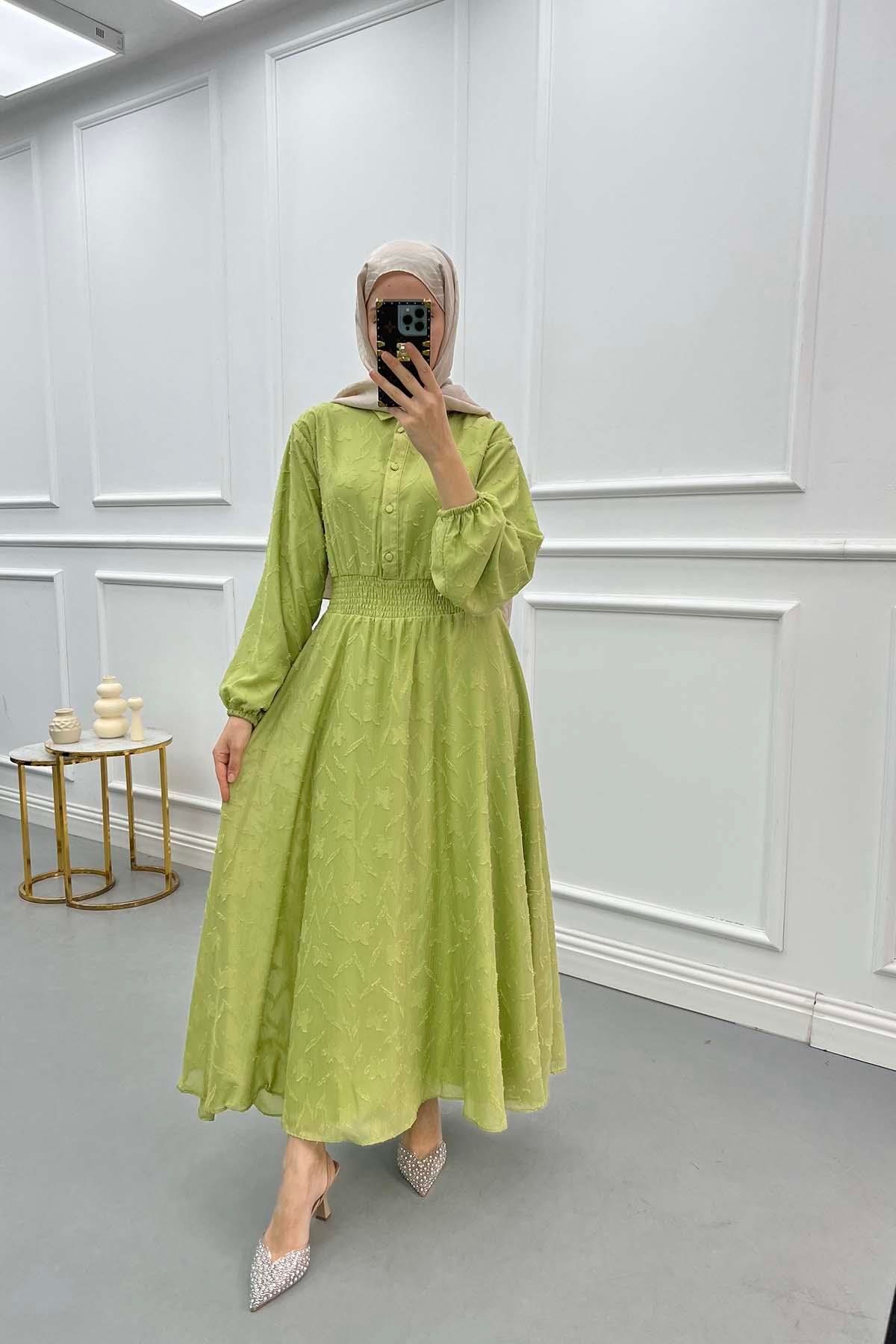 Patterned Glittery Dress Green