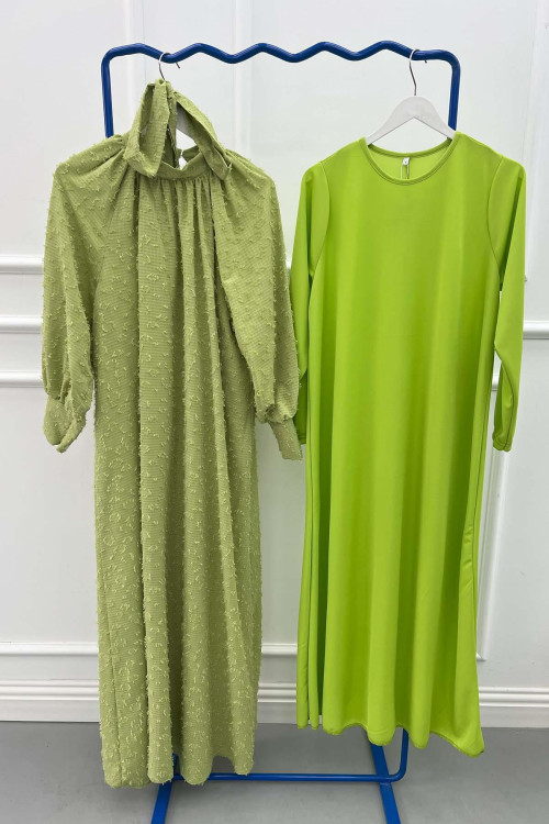 Patterned Glittery Dress Green