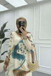 Sare Fashion Patterned Viscose Dress Beige