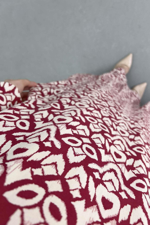 Sare Fashion Patterned Viscose Dress, Burgundy