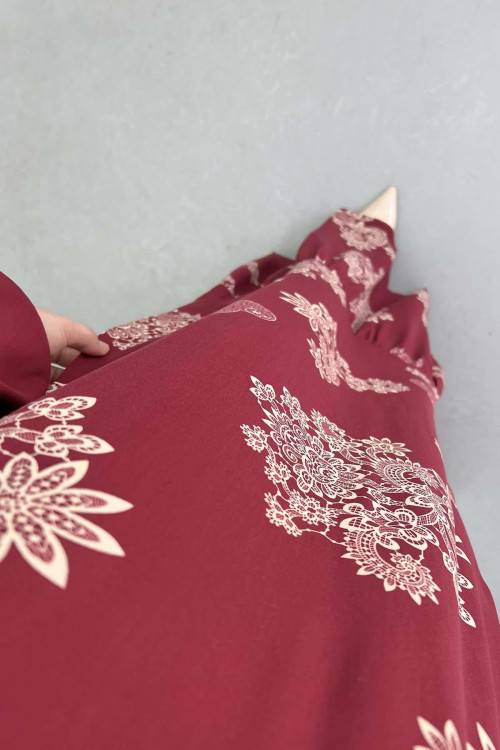 Sare Fashion Patterned Viscose Dress, Burgundy