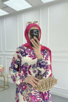 Sare Fashion Patterned Viscose Dress Fuchsia