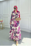 Sare Fashion Patterned Viscose Dress Fuchsia