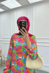 Sare Fashion Patterned Viscose Dress Fuchsia