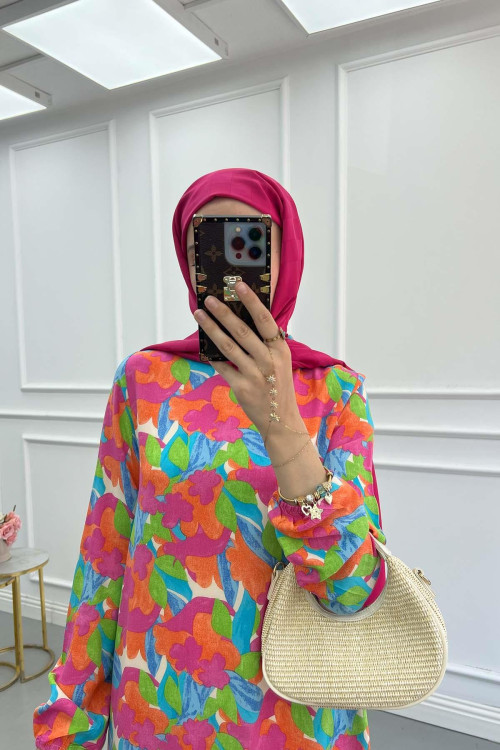 Sare Fashion Patterned Viscose Dress Fuchsia