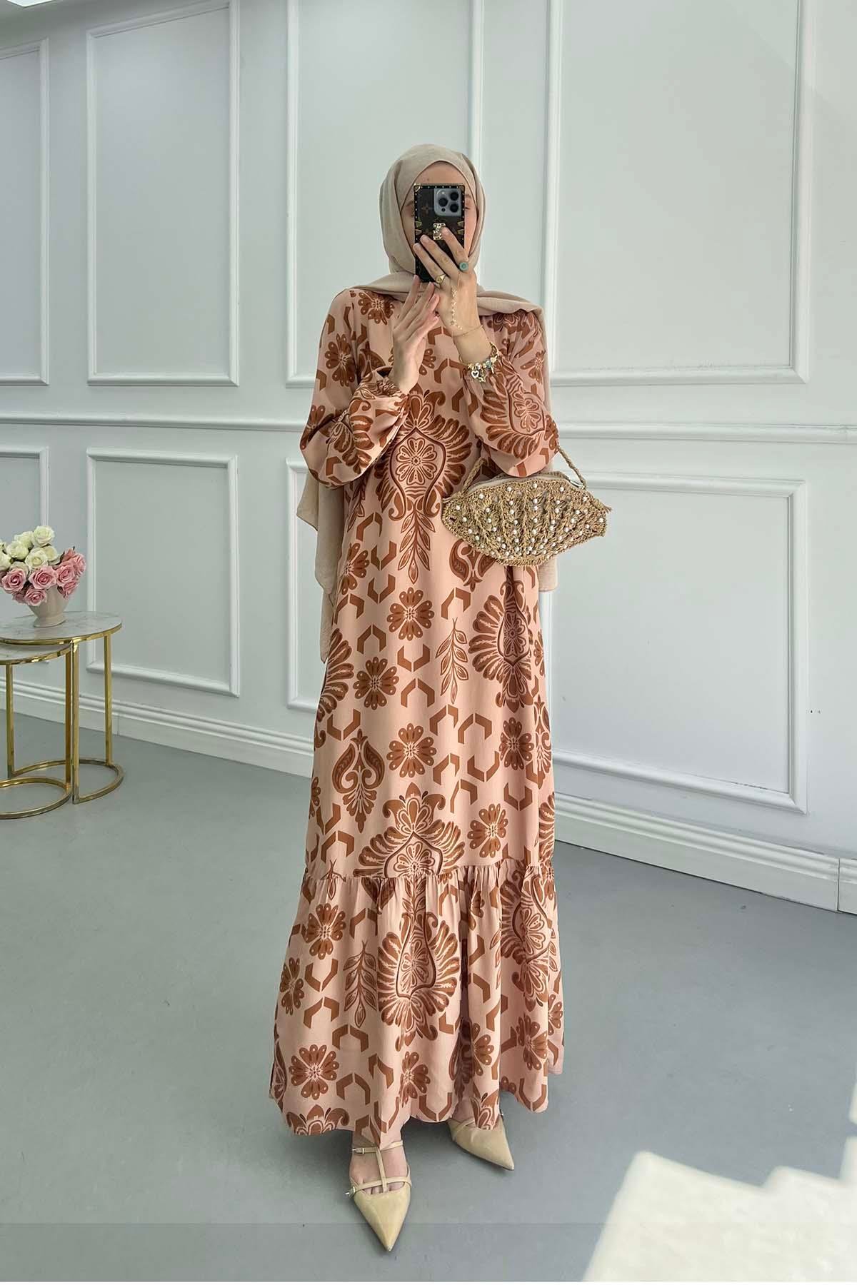 Sare Fashion Patterned Viscose Dress Brown
