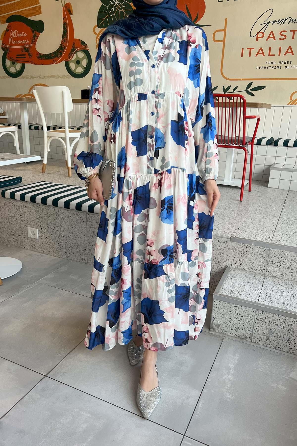 Sare Fashion Patterned Viscose Dress Dark Blue