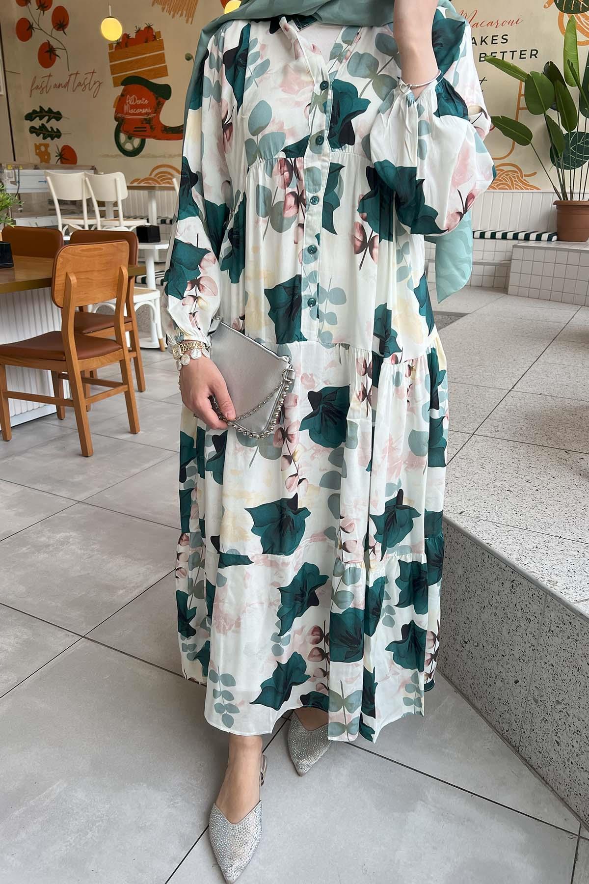 Sare Fashion Patterned Viscose Dress Dark Green