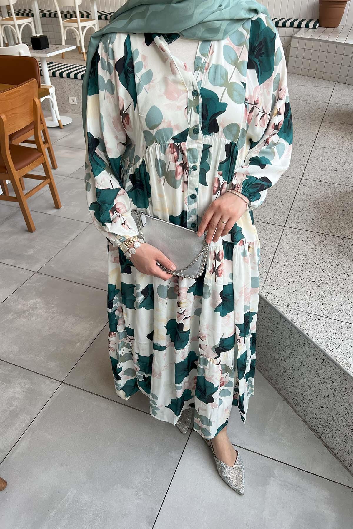 Sare Fashion Patterned Viscose Dress Dark Green