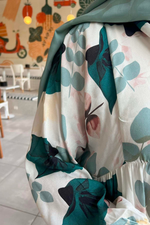Sare Fashion Patterned Viscose Dress Dark Green